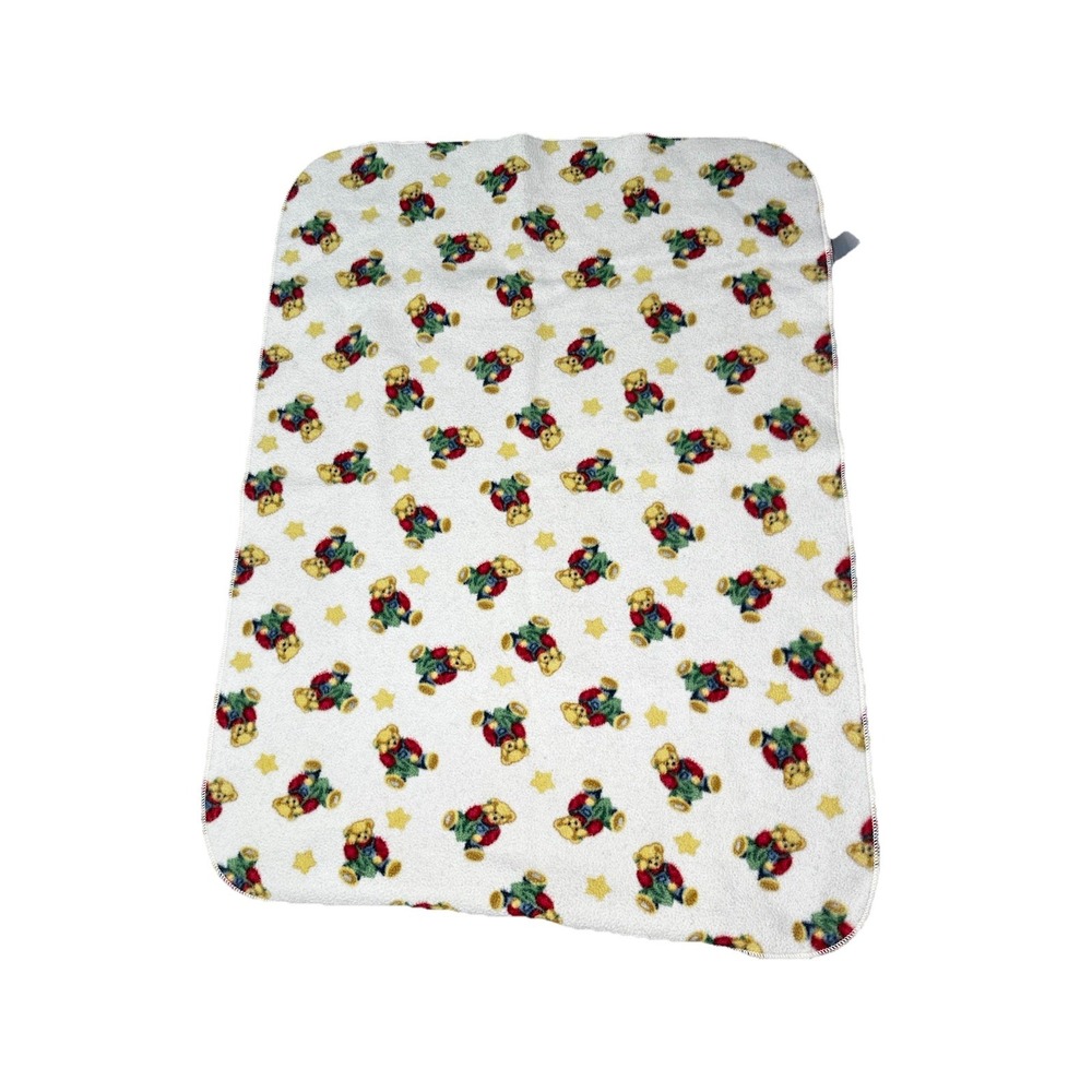 Blue Jean Teddy Bear Fleece Baby Blanket Yellow Gold Stars 42x31